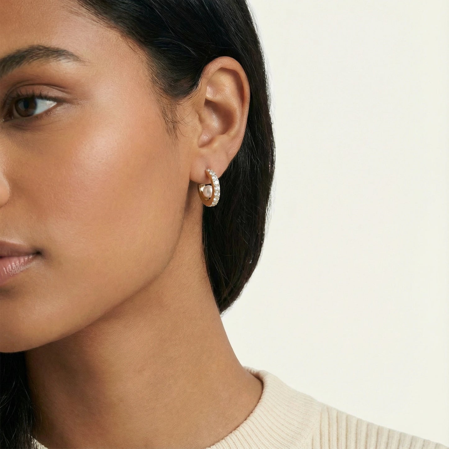 Crystal Pearl Hoops Earrings