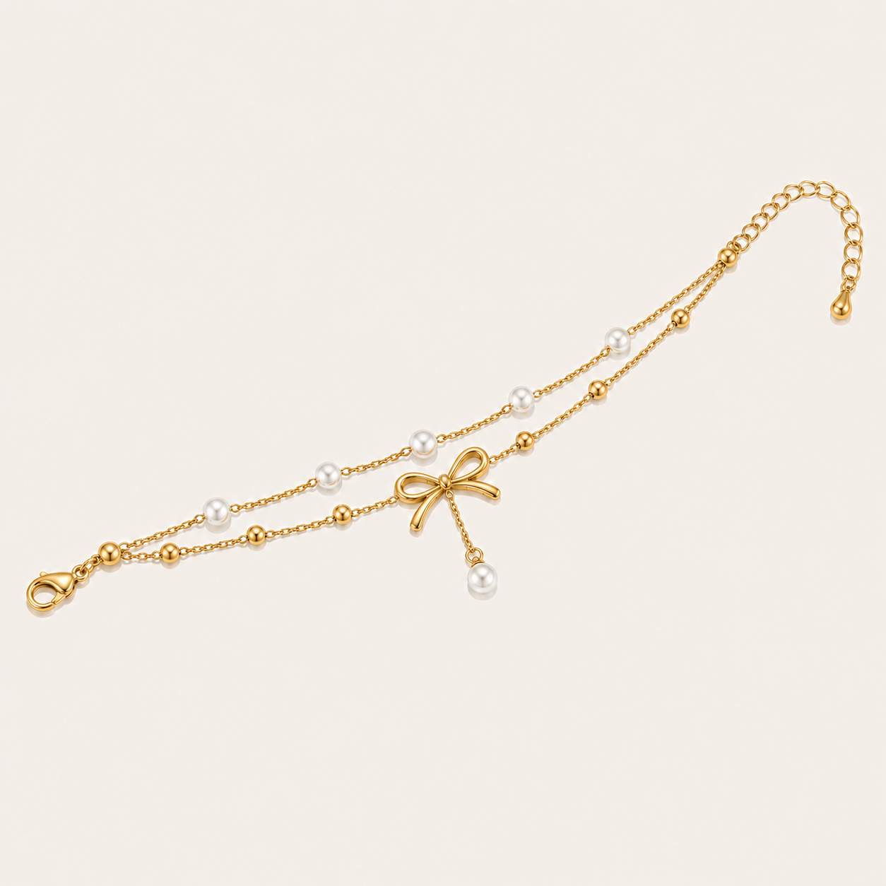 Golden Bow Pearl Anklet