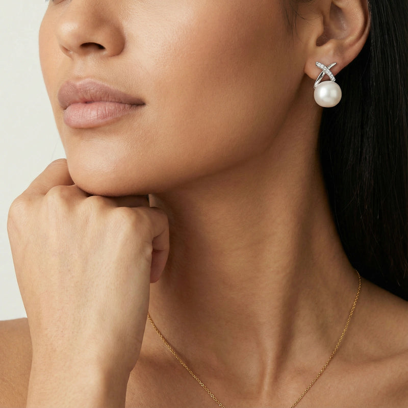 Luminous Pearl Cross Studs