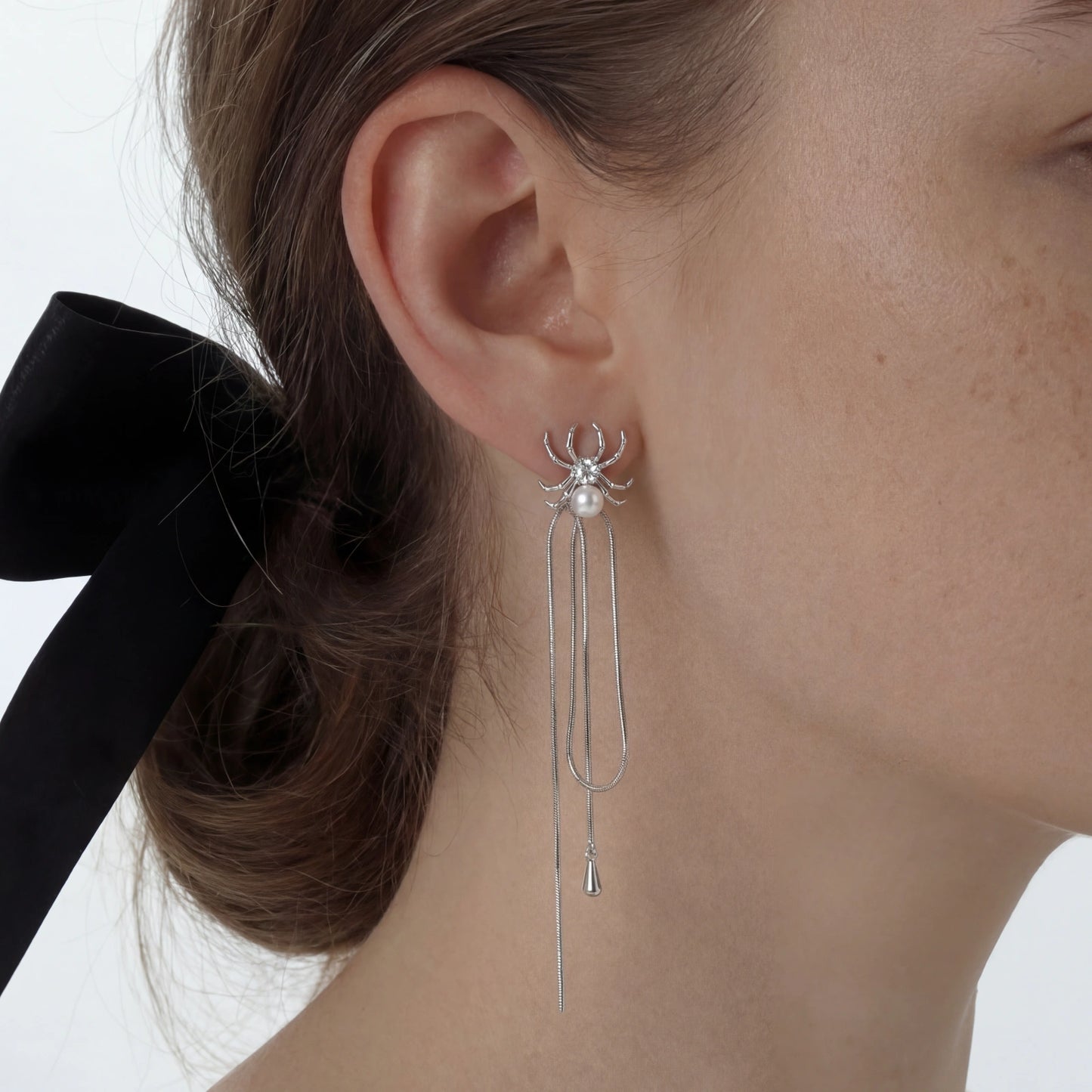 Spider Pearl Drop Earrings