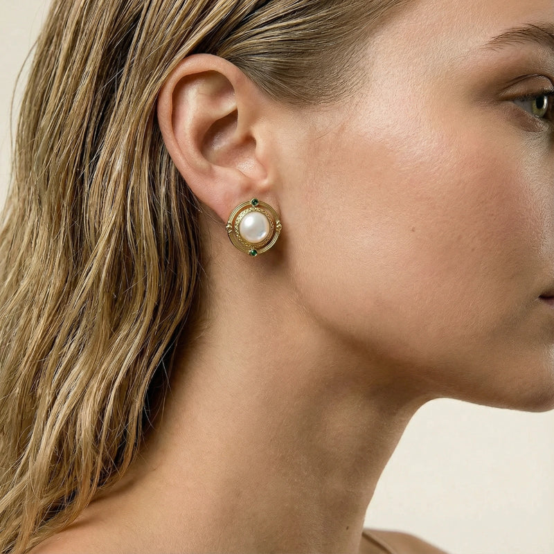 Compass Pearl Stud Earrings