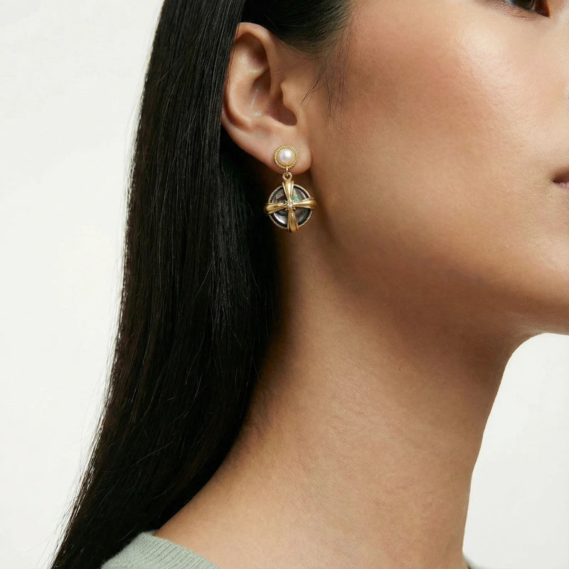 Pearl Abalone Cross Earrings