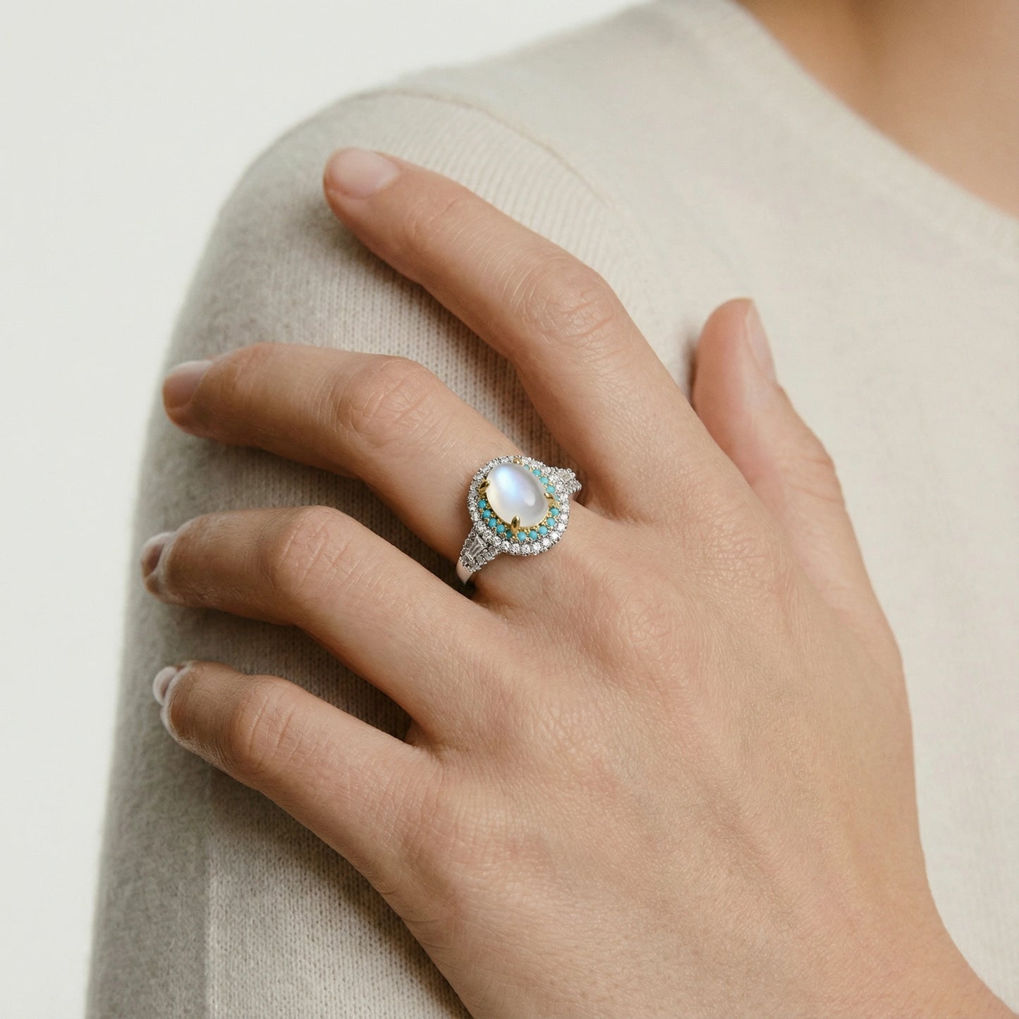 Moonlit Halo Ring