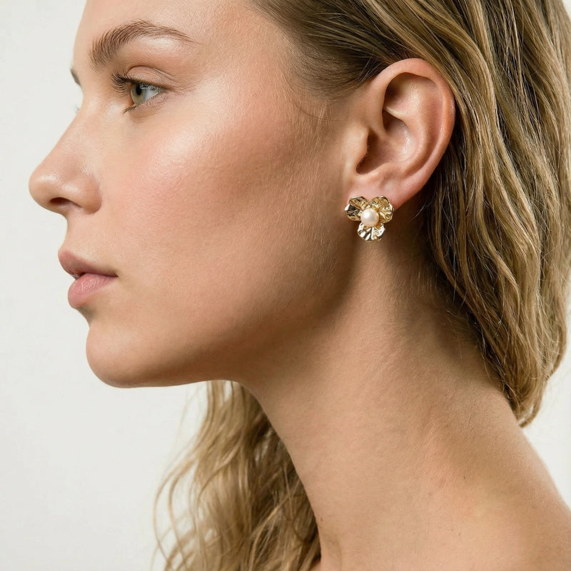Golden Bloom Pearl Studs