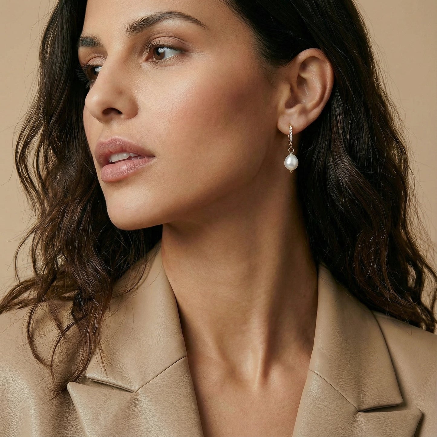 Pearl Drop Hoops Earrings