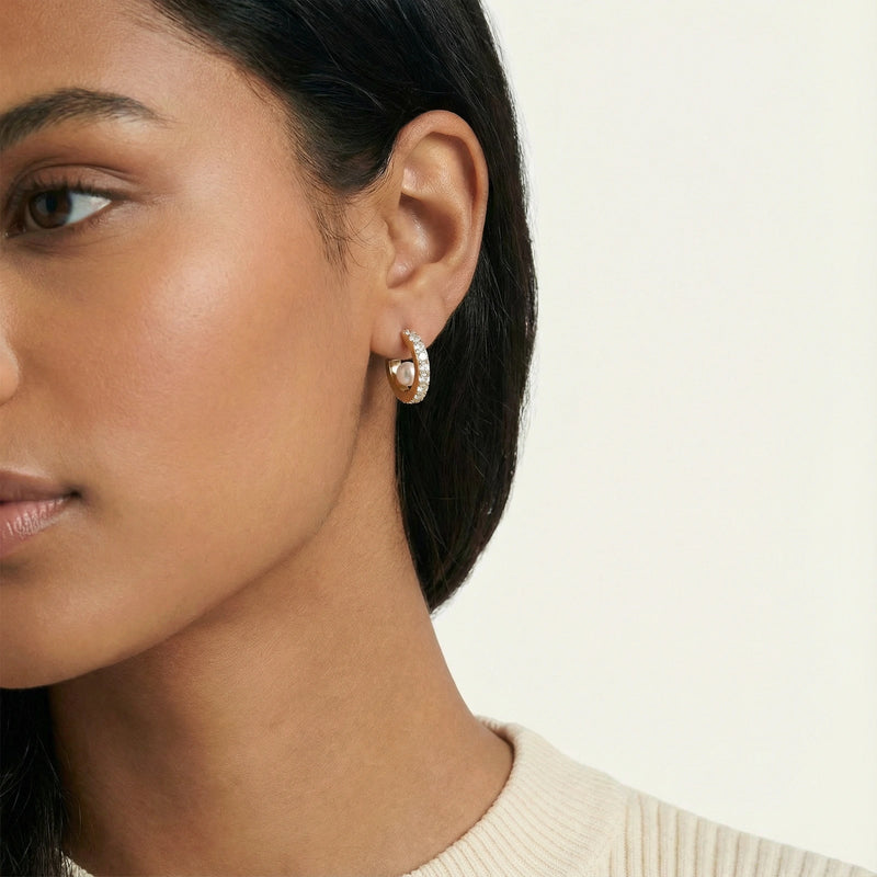 Crystal Pearl Hoops Earrings