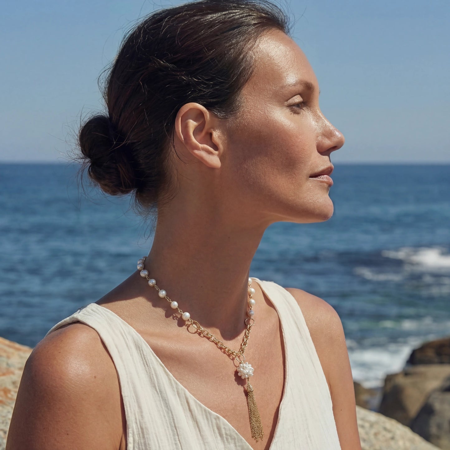 Golden Pearl Tassel Necklace