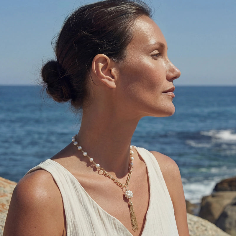 Golden Pearl Tassel Necklace