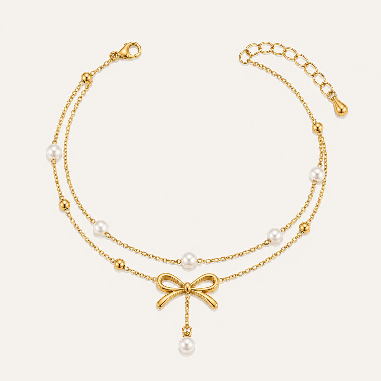 Golden Bow Pearl Anklet