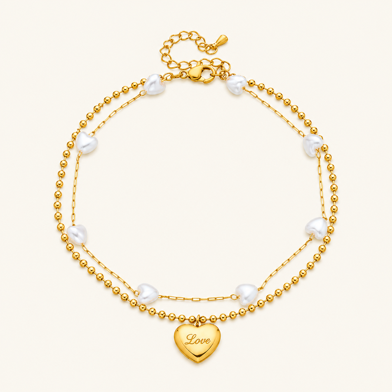 Serenelle Pearl Heart Anklet
