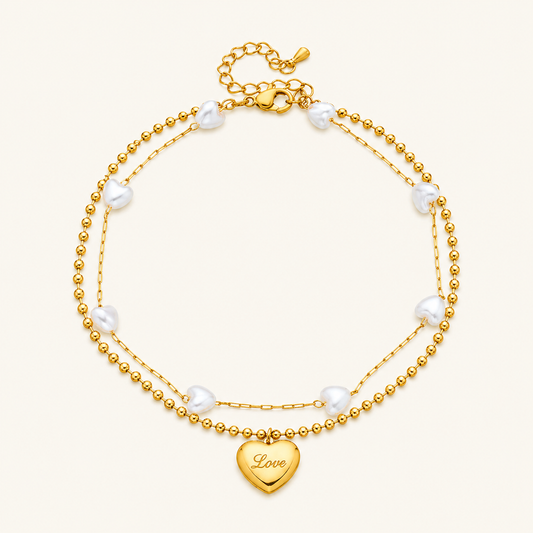 Serenelle Pearl Heart Anklet