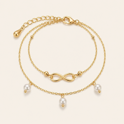 Infinity Pearl Layered Anklet Set