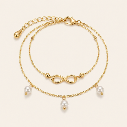 Infinity Pearl Layered Anklet Set