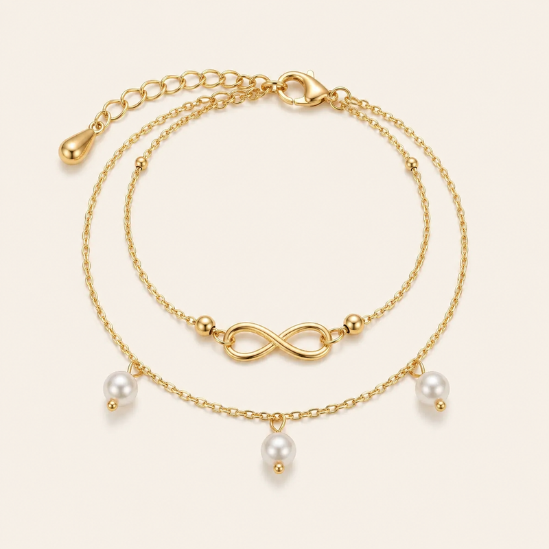 Infinity Pearl Layered Anklet Set