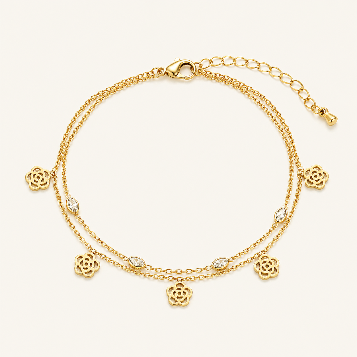 Golden Floral Charm Anklet