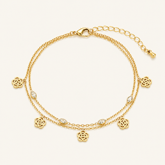 Golden Floral Charm Anklet