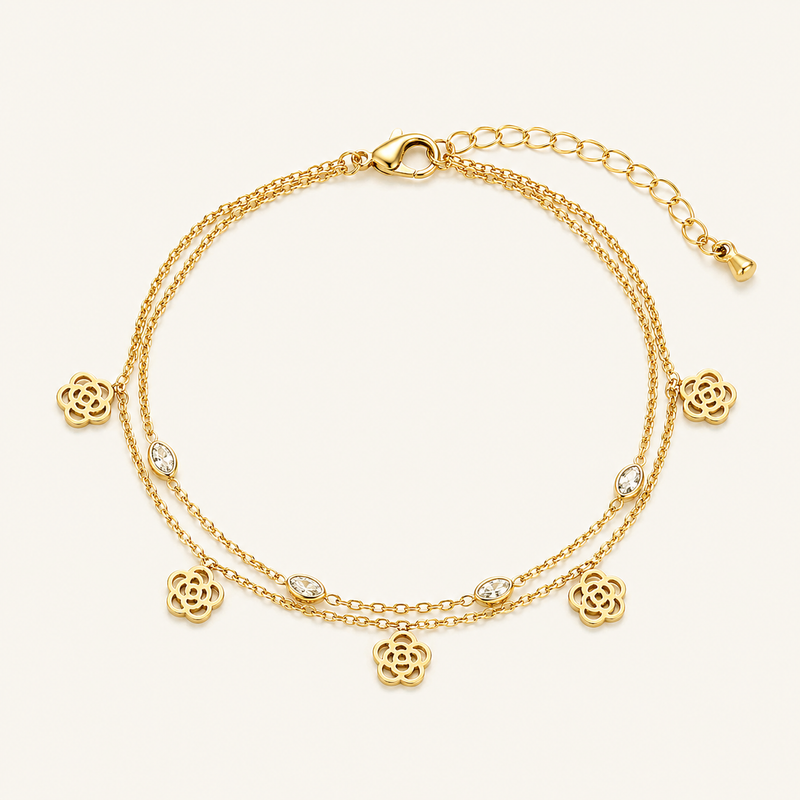 Golden Floral Charm Anklet