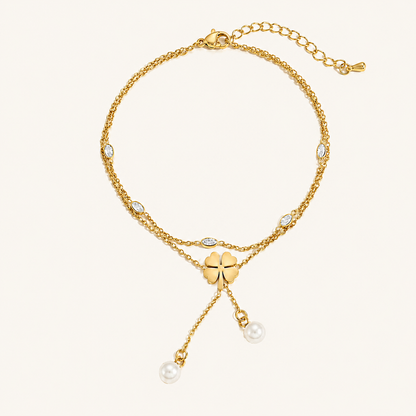 Golden Clover Pearl Anklet