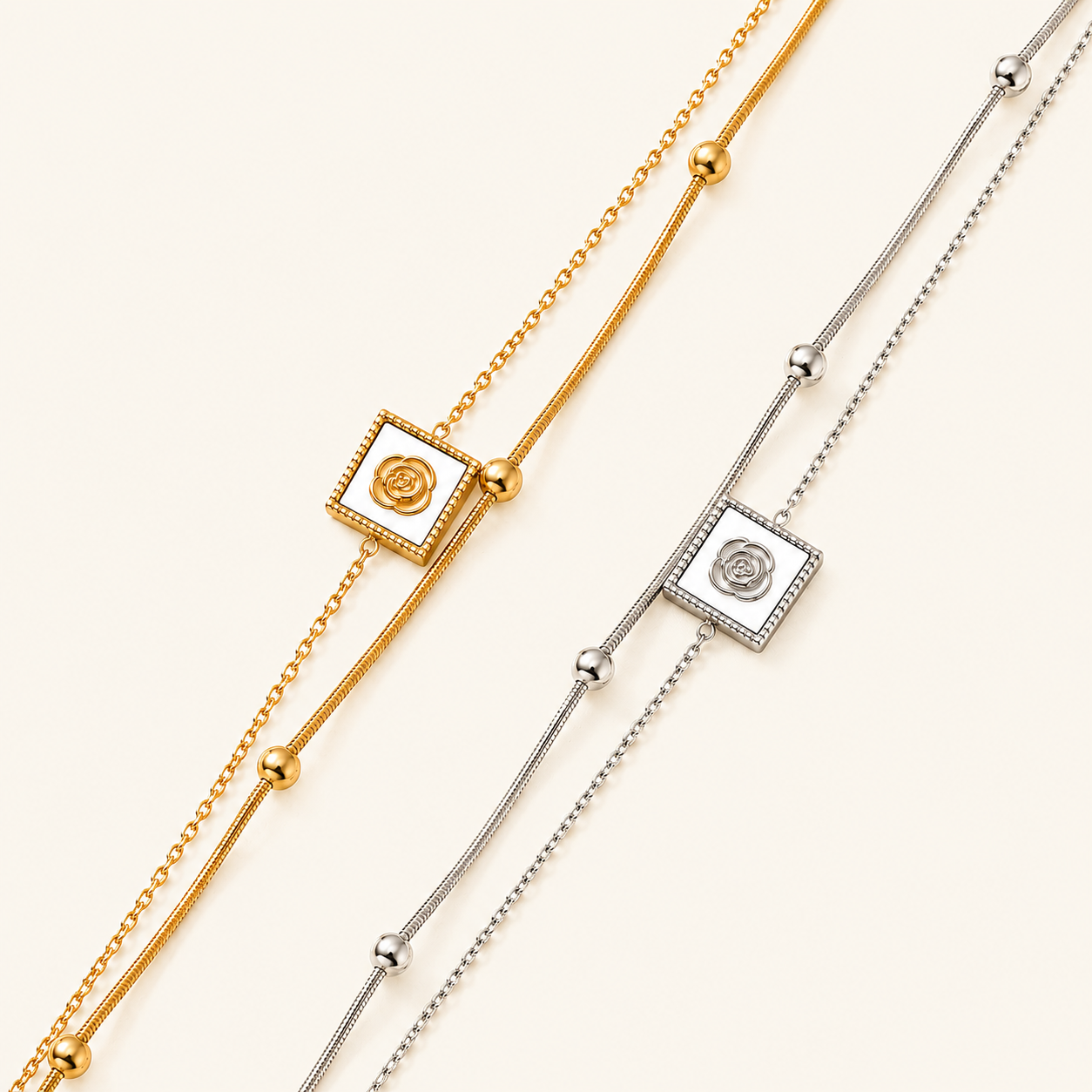 Floral Square Charm Anklet