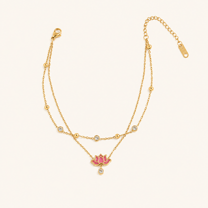 Lotus Charm Layered Anklet