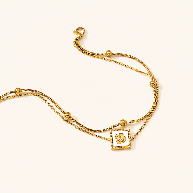 Floral Square Charm Anklet