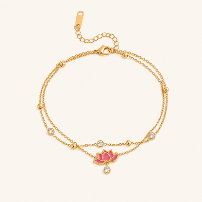 Lotus Charm Layered Anklet