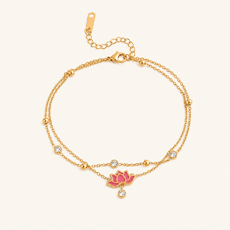 Lotus Charm Layered Anklet