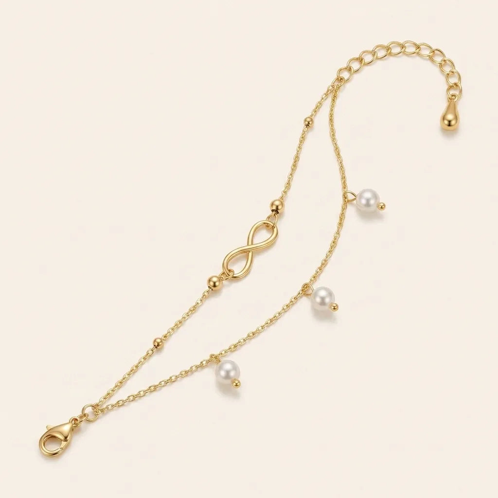 Infinity Pearl Layered Anklet Set