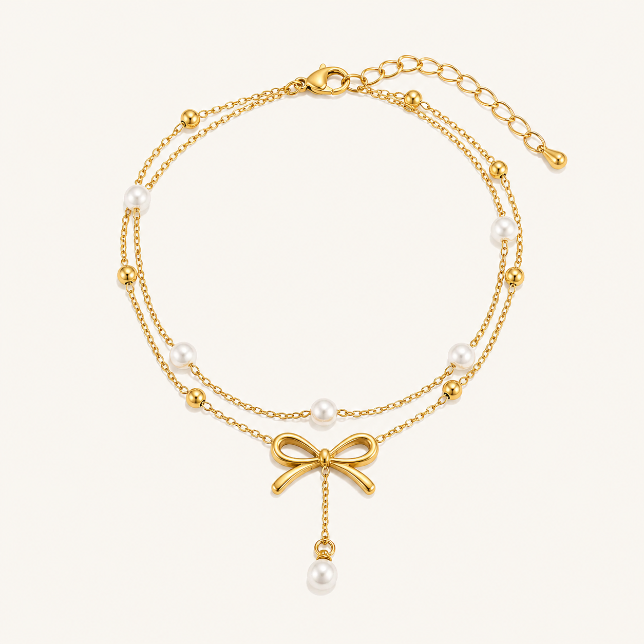 Golden Bow Pearl Anklet