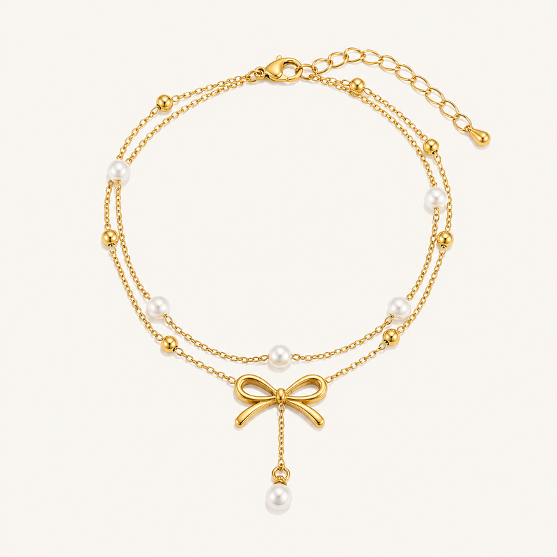 Golden Bow Pearl Anklet