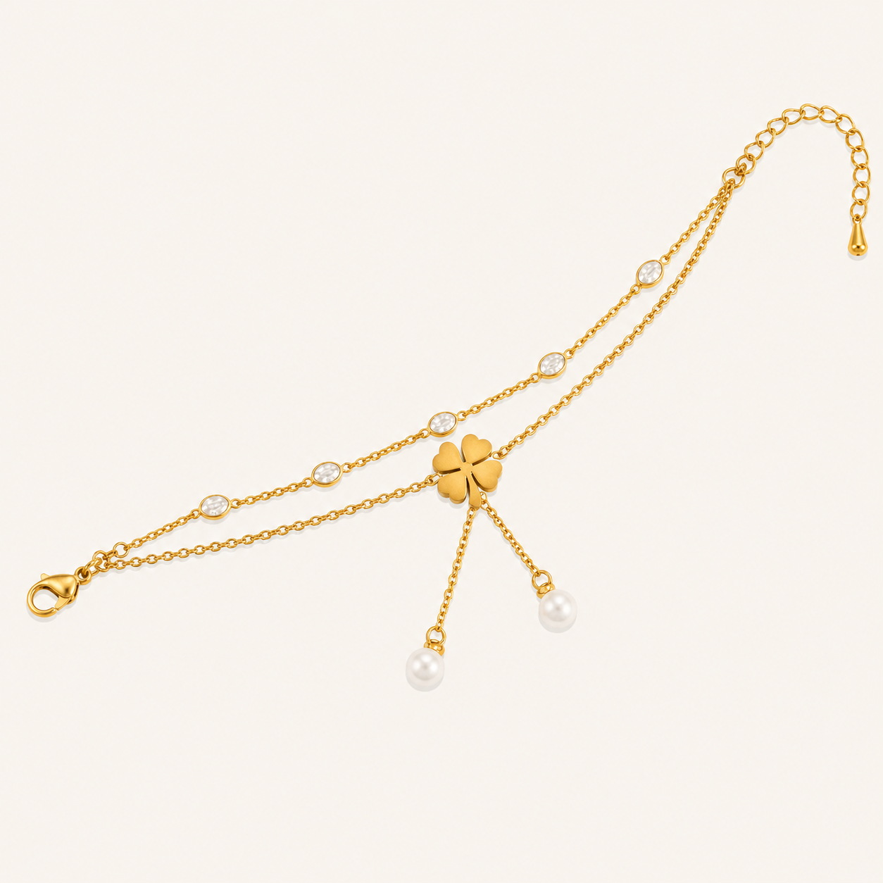 Golden Clover Pearl Anklet