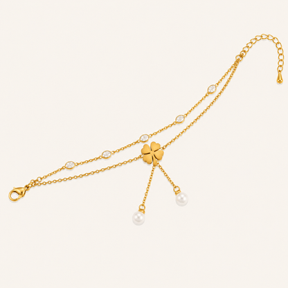 Golden Clover Pearl Anklet