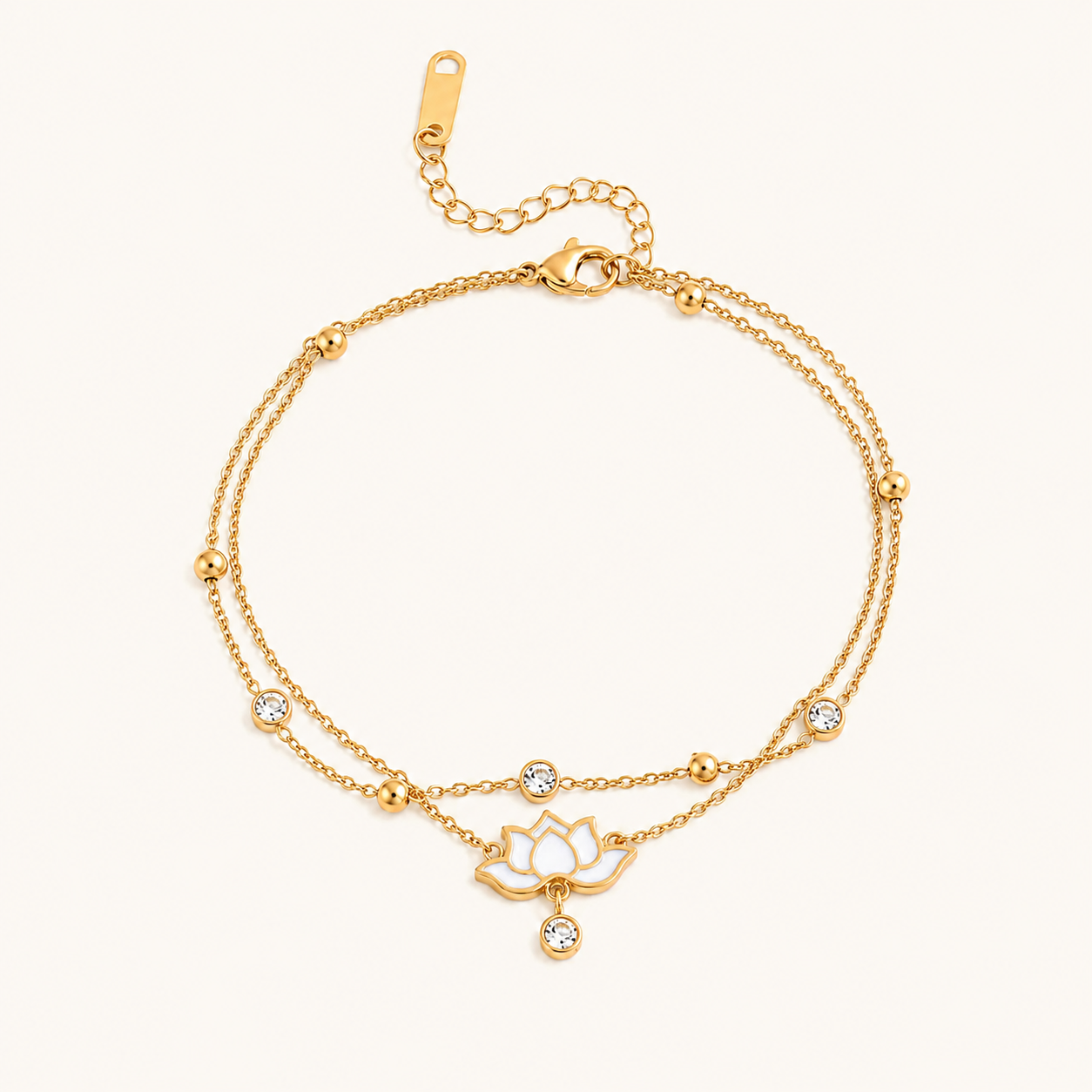 Lotus Charm Layered Anklet