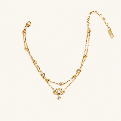Lotus Charm Layered Anklet