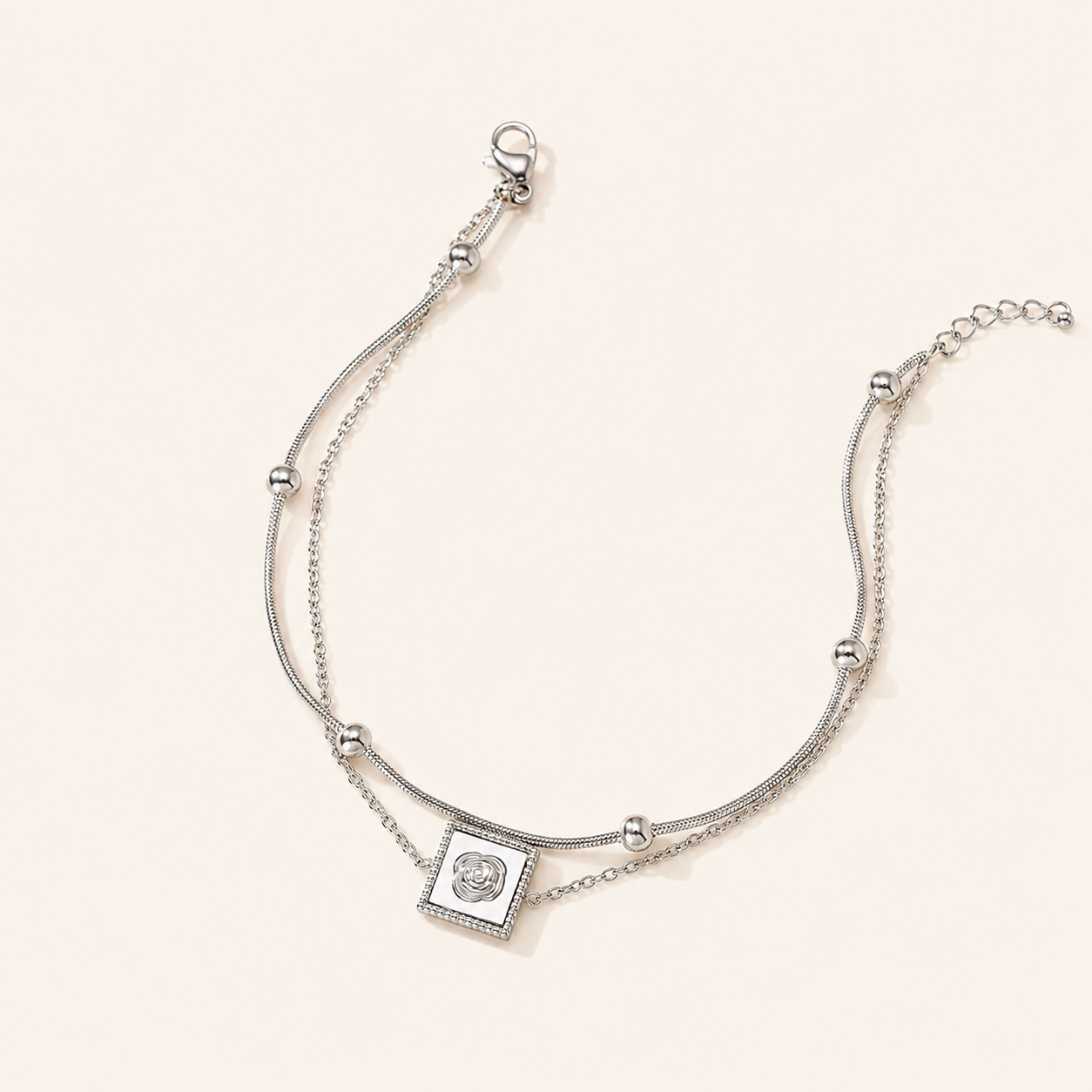 Floral Square Charm Anklet