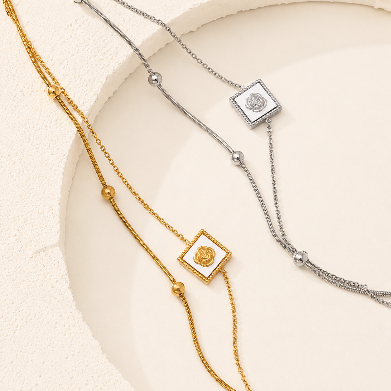 Floral Square Charm Anklet